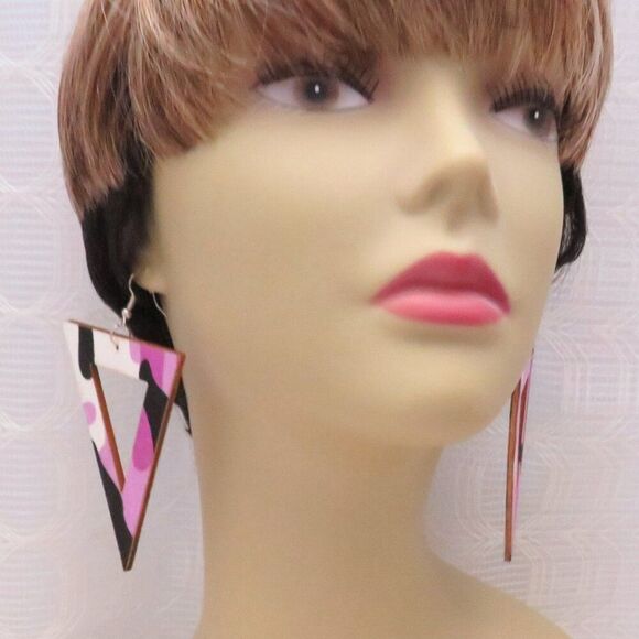 Fashion Inverted Triangle Purple Camo Colored Earrings for Women Statement - Picture 6 of 6